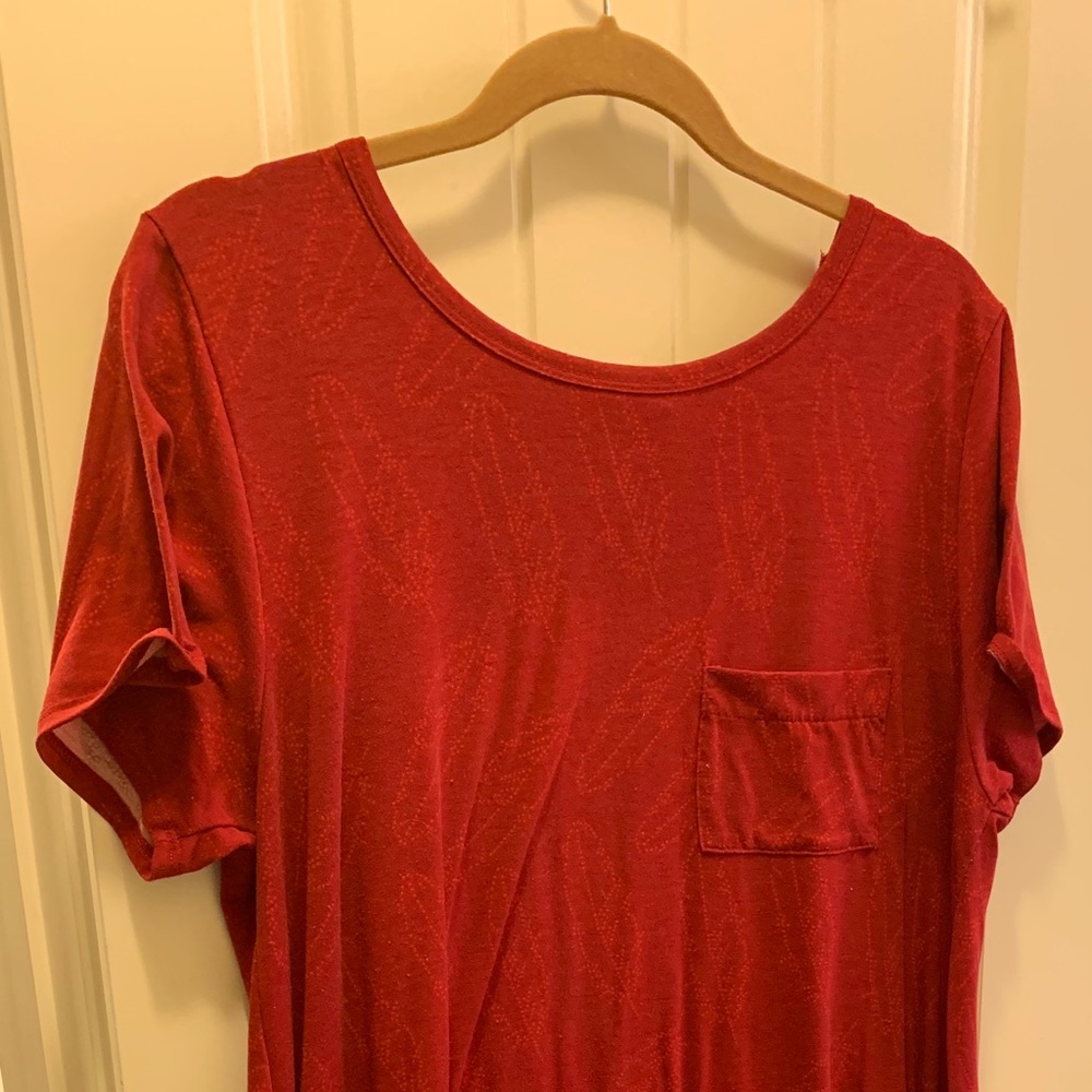 Red Lularoe Carly dress with feather print size XL